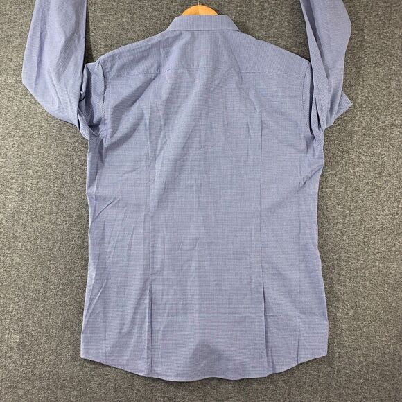 Hugo Boss Shirt Mens 17.5 Slim Fit Blue Easy Iron Dress Shirt Flip Cuff Koey NEW - Picture 9 of 13